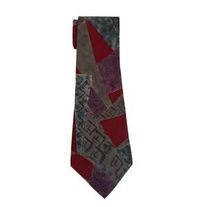 Vintage Tie 100% Silk Oscar de la Renta Made in USA Abstract Geometric Red Gray